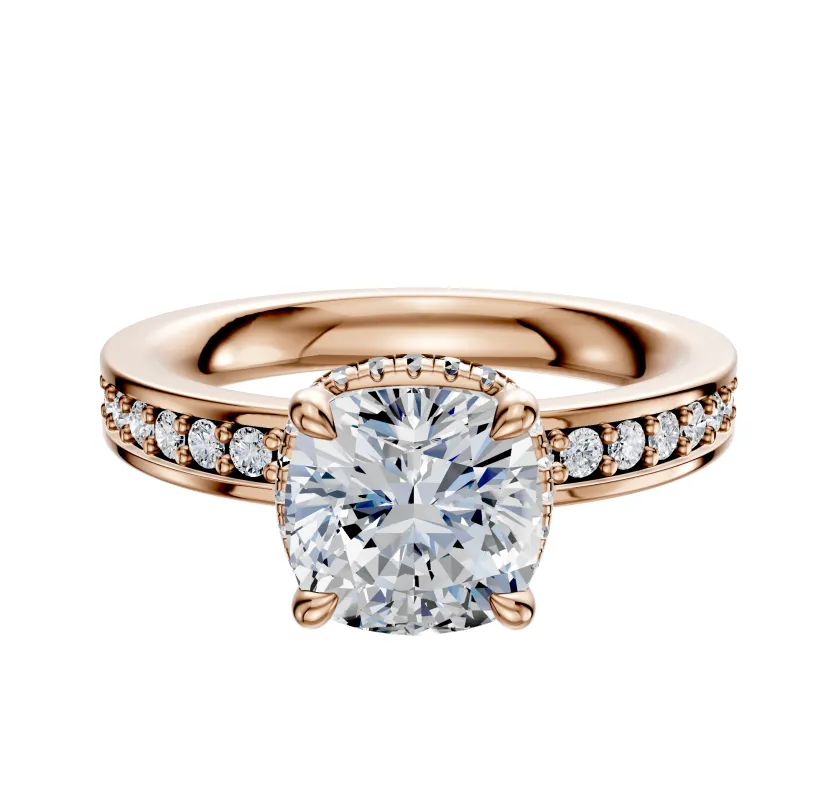 18K Rose Gold 4 Prong Collar Classic Flat 1-Row-Pave 2.5mm Engagement Ring made by Promise By Effy
