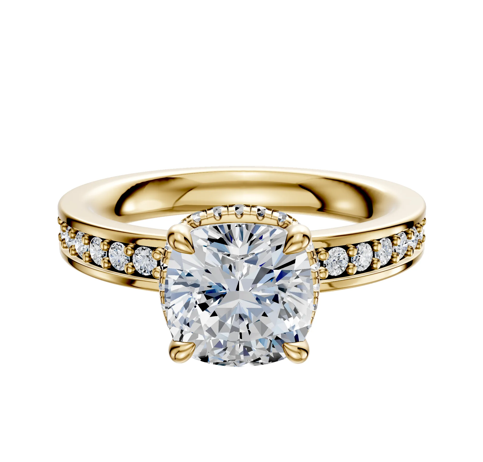 18K Yellow Gold 4 Prong Collar Classic Flat 1-Row-Pave 2.5mm Engagement Ring sold by Promise By Effy