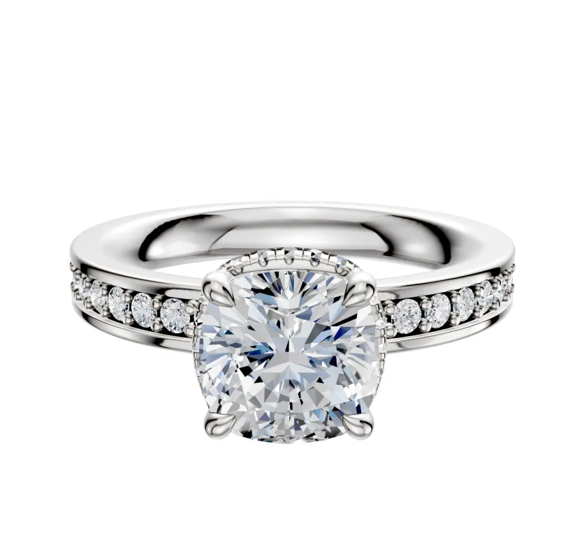 18K White Gold 4 Prong Collar Classic Flat 1-Row-Pave 2.5mm Engagement Ring sold by Promise By Effy