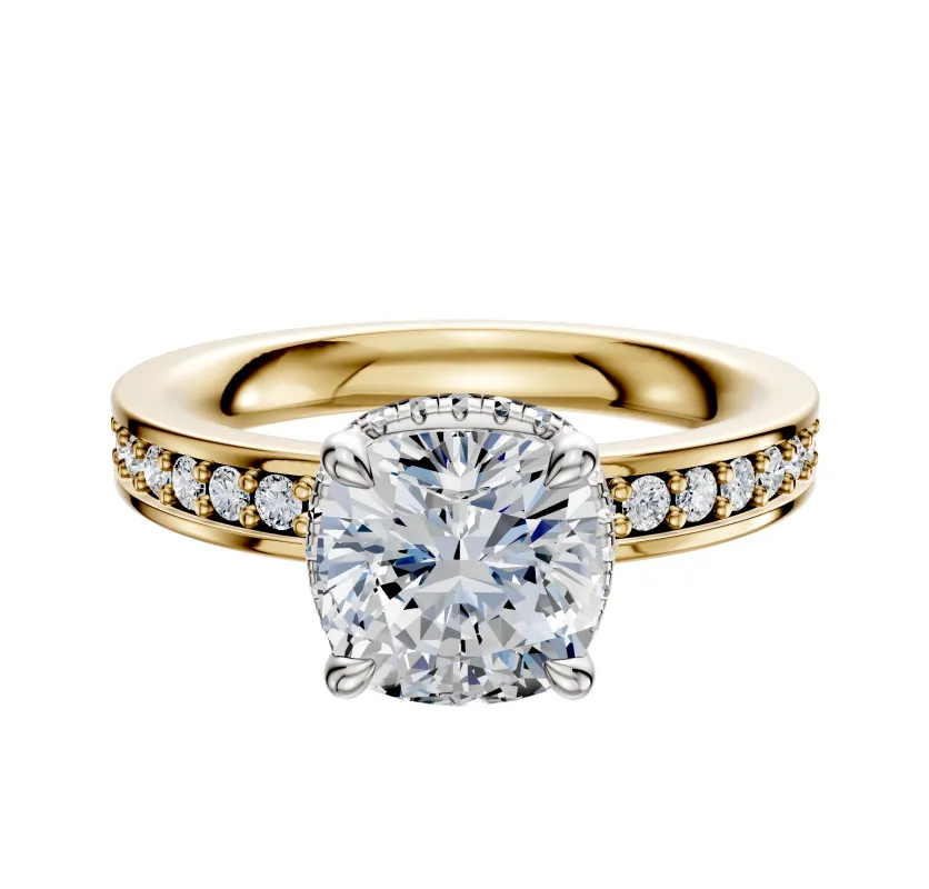 18K Two Tone 4 Prong Collar Classic Flat 1-Row-Pave 2.5mm Engagement Ring sold by Promise By Effy