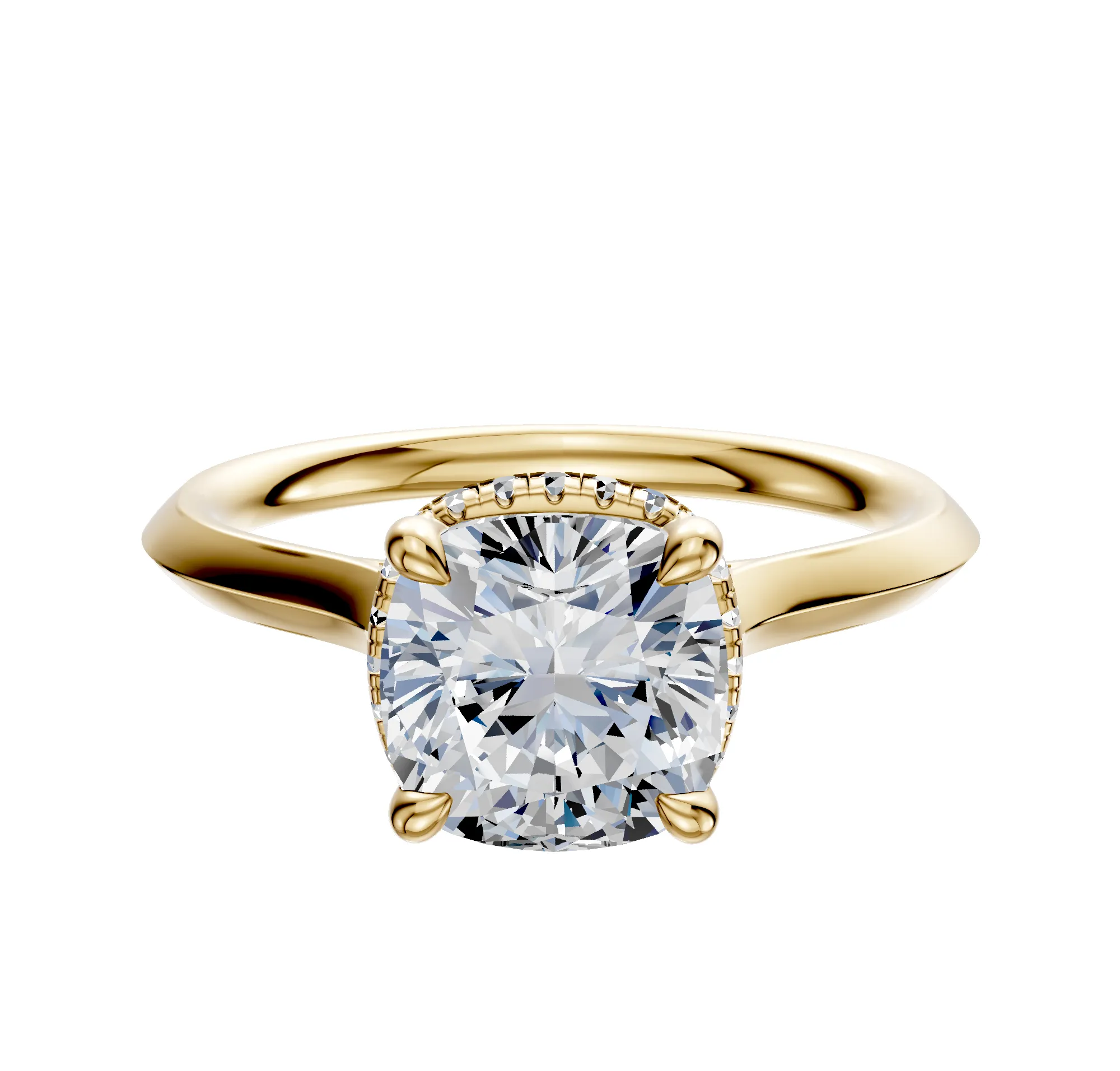 14K Yellow Gold 4 Prong Collar Cathedral Knife Edge 2.0mm Engagement Ring sold by Promise By Effy