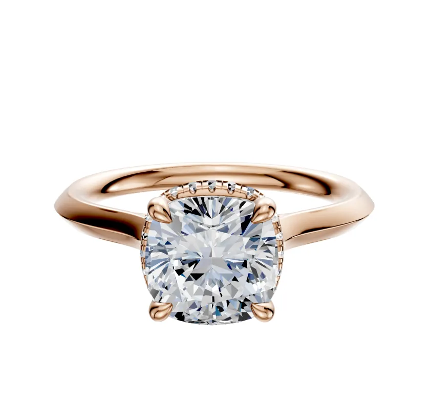 14K Rose Gold 4 Prong Collar Cathedral Knife Edge 2.0mm Engagement Ring made by Promise By Effy