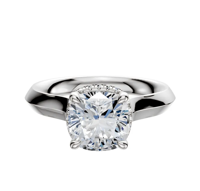 14K White Gold 4 Prong Collar Cathedral Knife Edge 3.0mm Engagement Ring sold by Promise By Effy