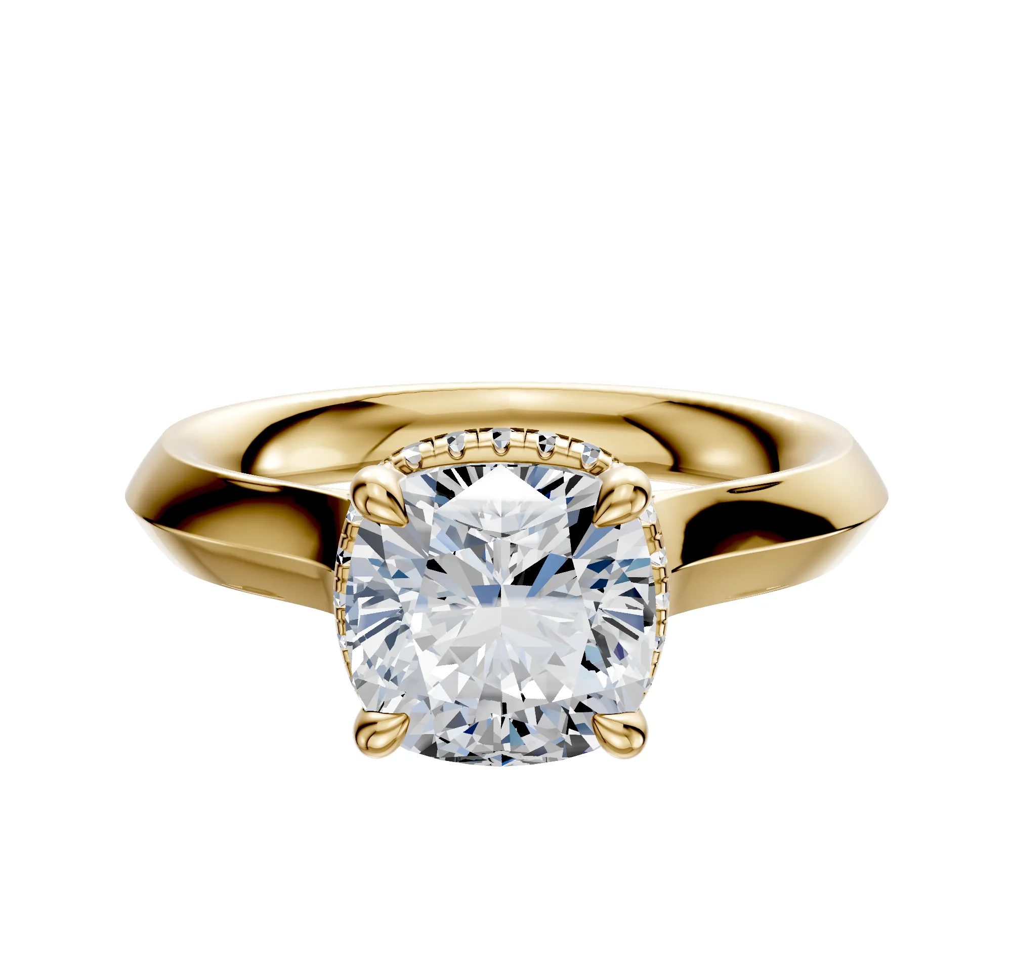 14K Yellow Gold 4 Prong Collar Cathedral Knife Edge 3.0mm Engagement Ring sold by Promise By Effy