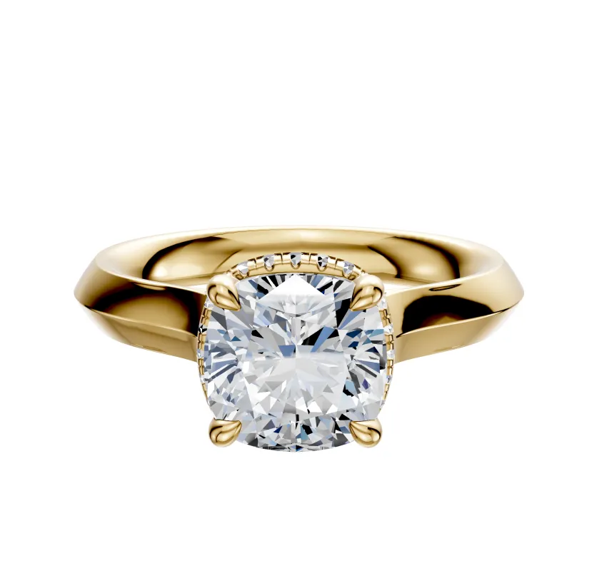 18K Yellow Gold 4 Prong Collar Cathedral Knife Edge 3.0mm Engagement Ring sold by Promise By Effy