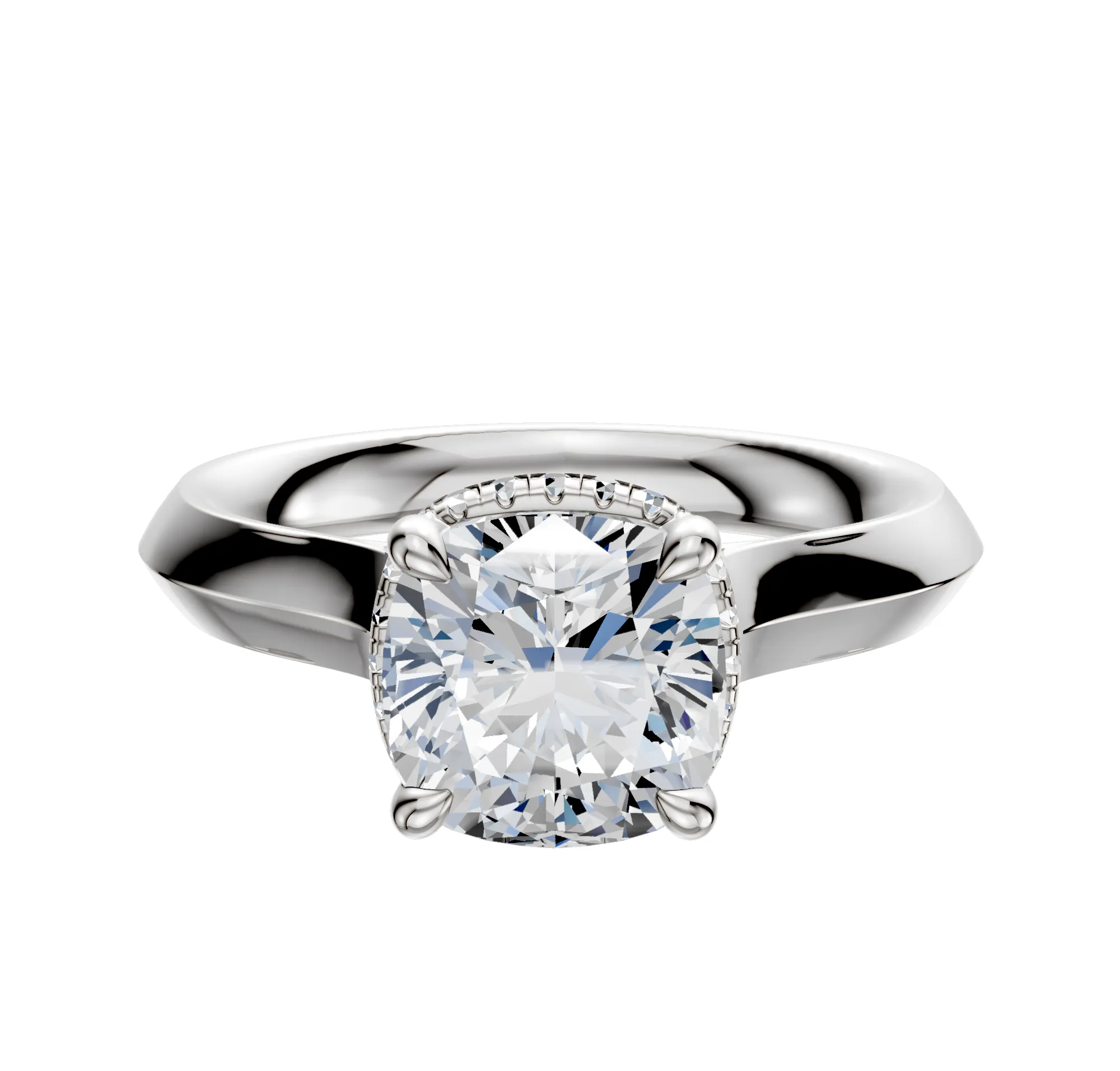 18K White Gold 4 Prong Collar Cathedral Knife Edge 3.0mm Engagement Ring sold by Promise By Effy