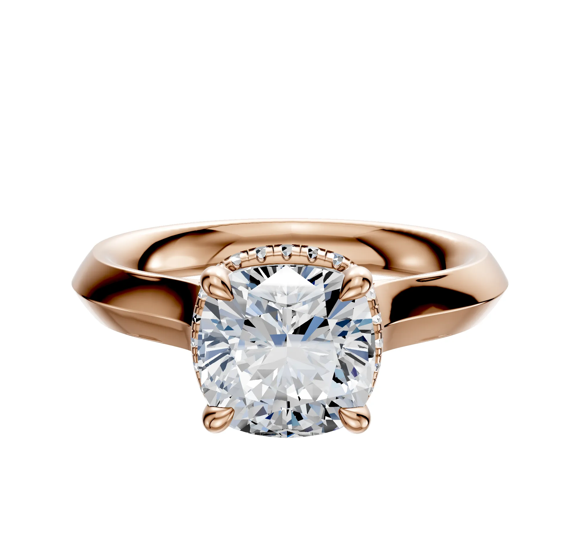 18K Rose Gold 4 Prong Collar Cathedral Knife Edge 3.0mm Engagement Ring sold by Promise By Effy