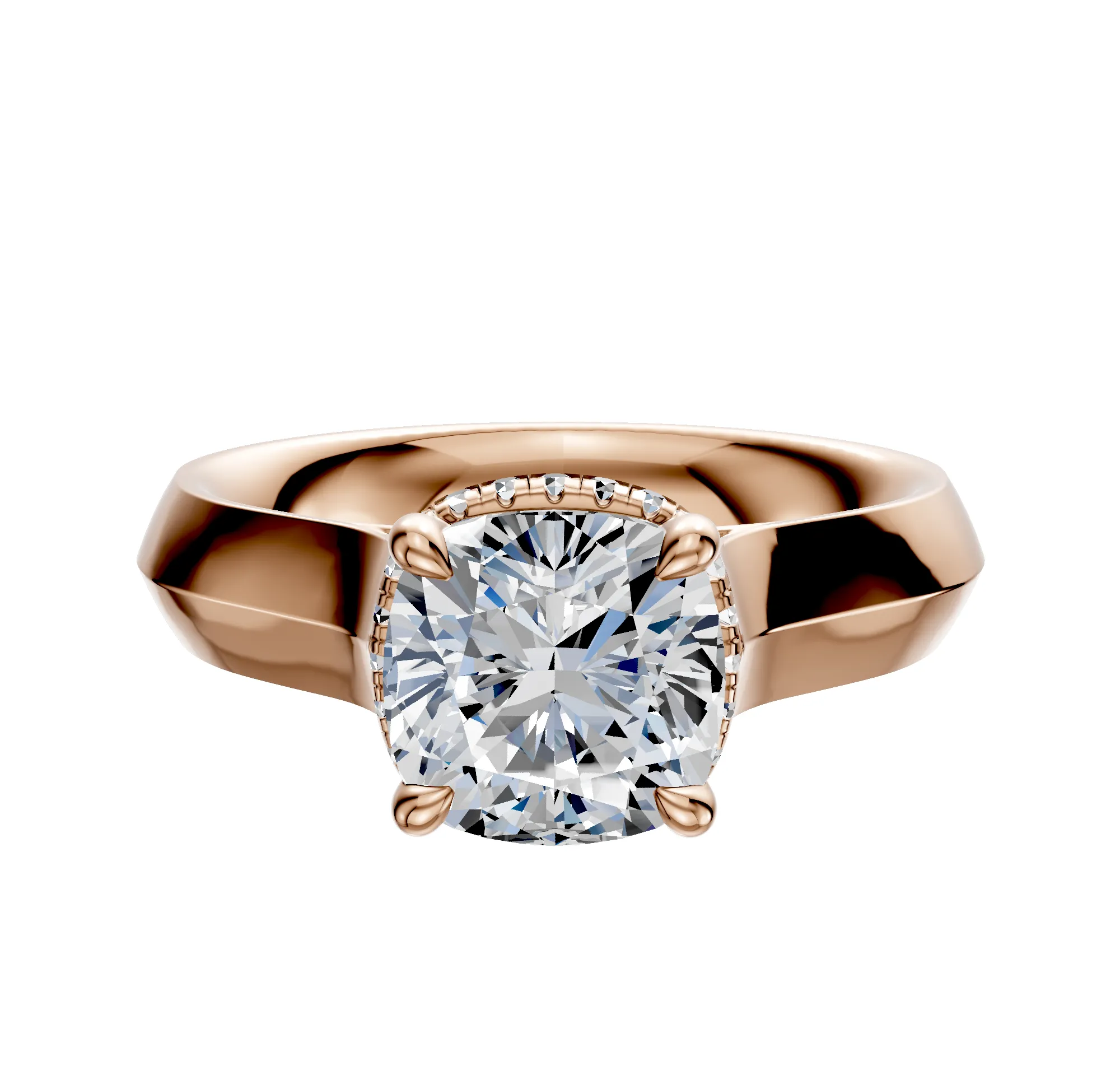 14K Rose Gold 4 Prong Collar Cathedral Knife Edge 4.0mm Engagement Ring sold by Promise By Effy