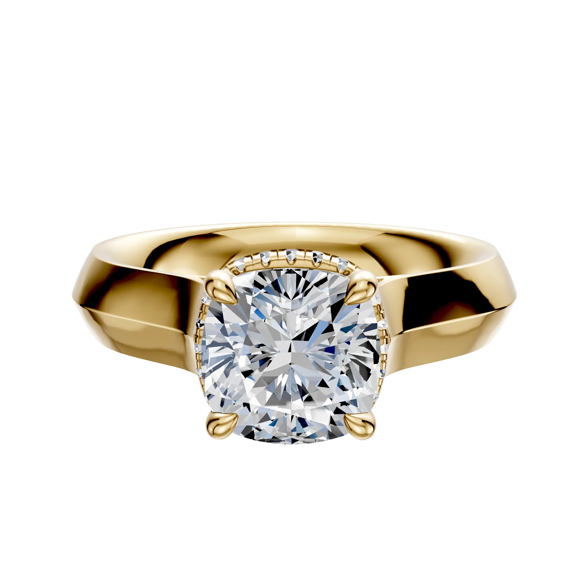 14K Yellow Gold 4 Prong Collar Cathedral Knife Edge 4.0mm Engagement Ring sold by Promise By Effy