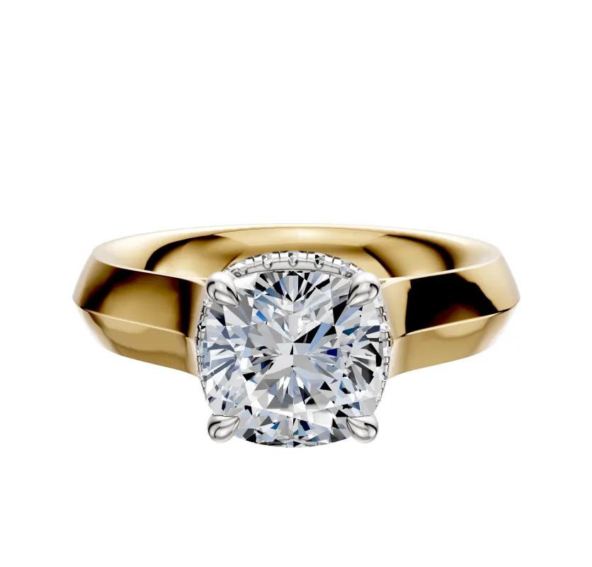 14K Two Tone 4 Prong Collar Cathedral Knife Edge 4.0mm Engagement Ring sold by Promise By Effy