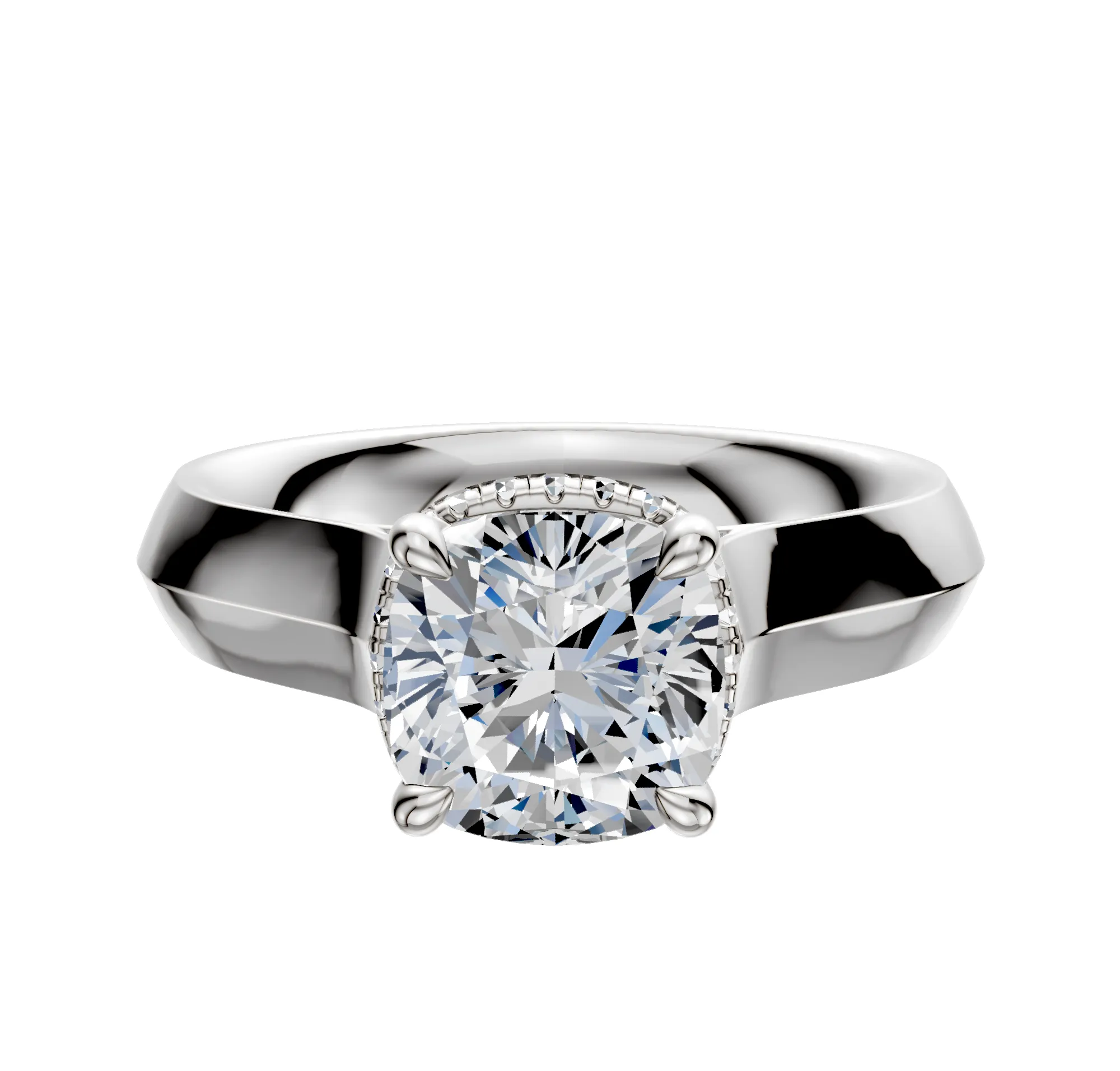 Platinum 4 Prong Collar Cathedral Knife Edge 4.0mm Engagement Ring sold by Promise By Effy