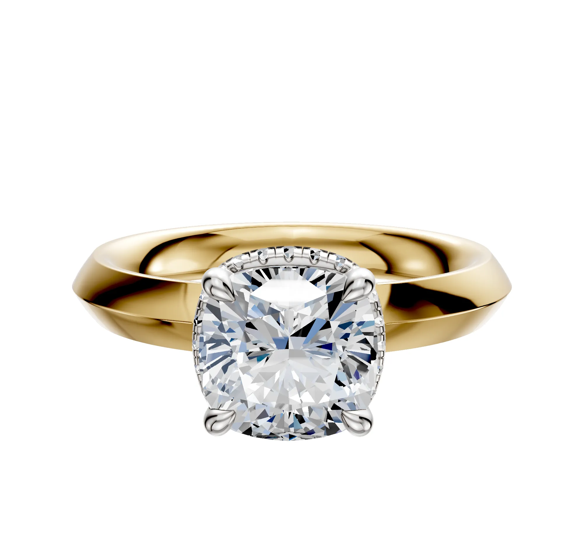 18K Two Tone 4 Prong Collar Classic Knife Edge 3.0mm Engagement Ring sold by Promise By Effy