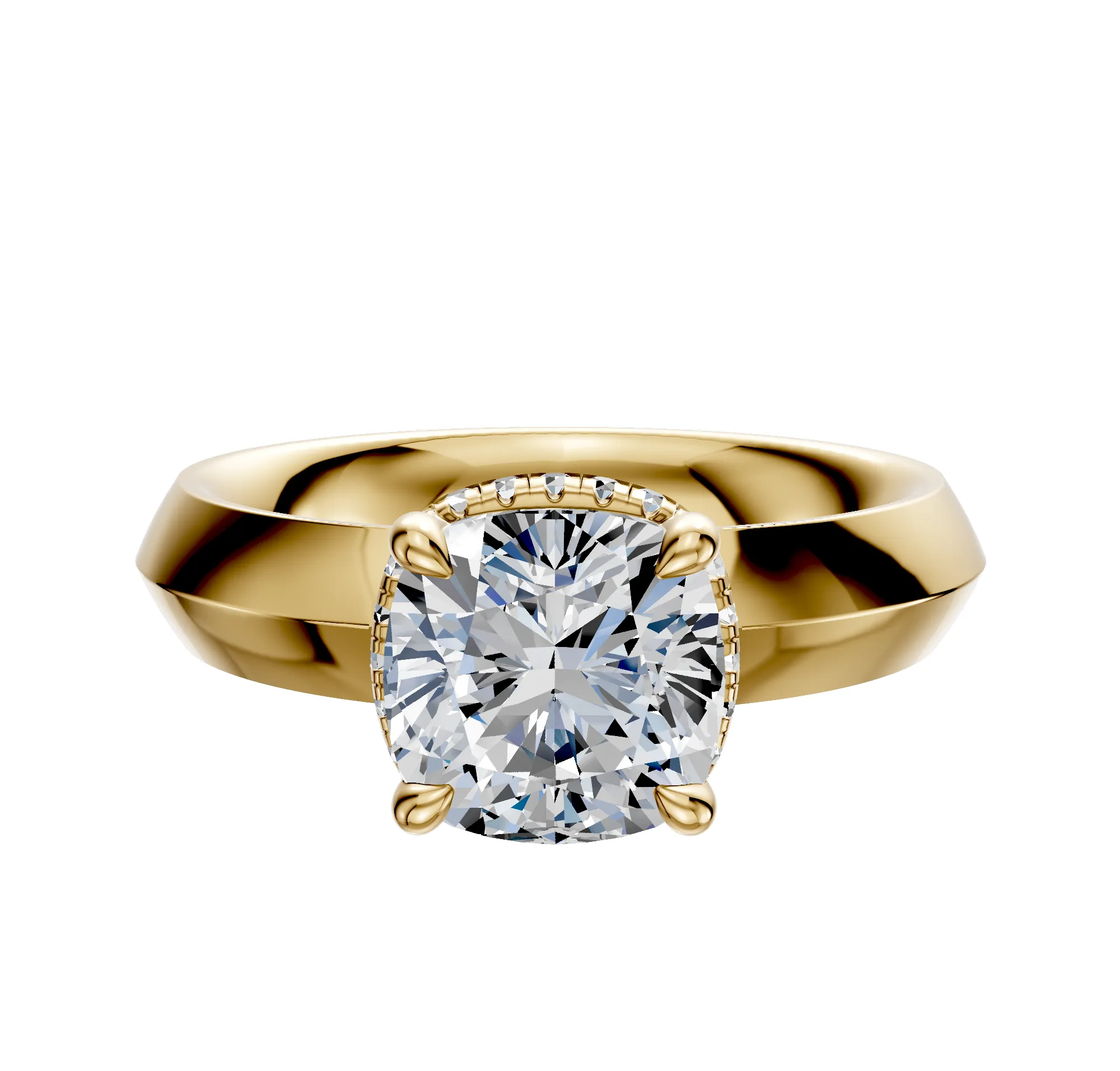 18K Yellow Gold 4 Prong Collar Classic Knife Edge 4.0mm Engagement Ring sold by Promise By Effy