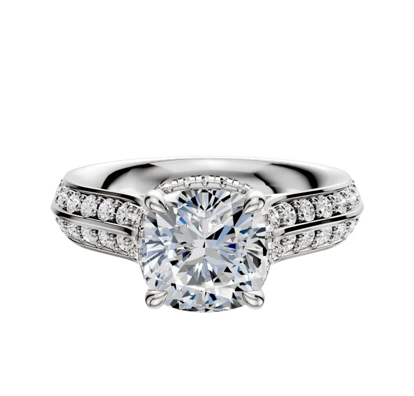 14K White Gold 4 Prong Collar Cathedral Knife Edge 1-Row-Pave 2.5mm Engagement Ring sold by Promise By Effy