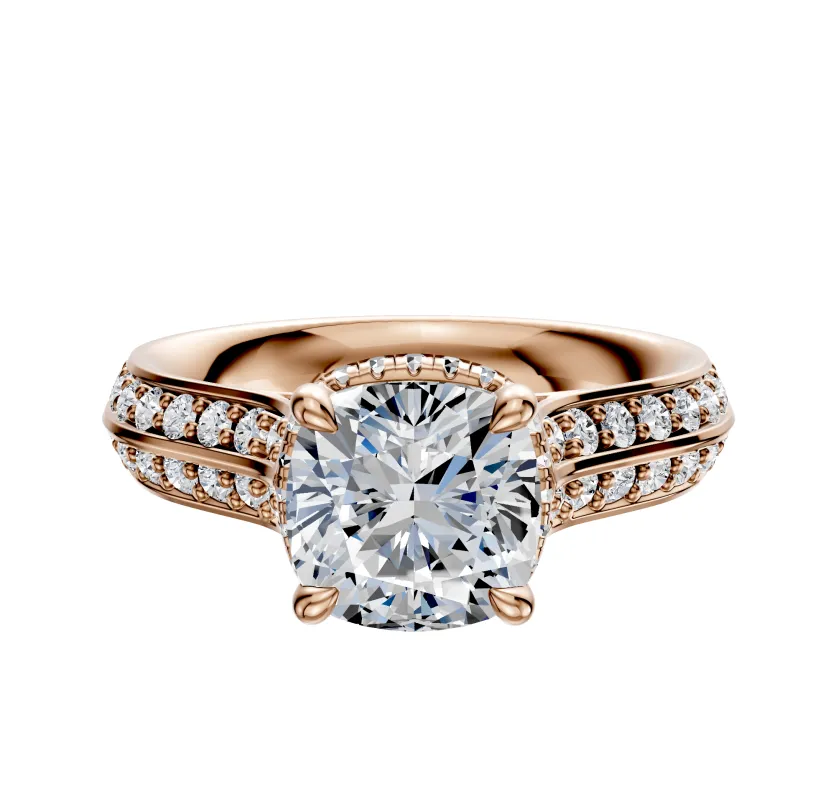 14K Rose Gold 4 Prong Collar Cathedral Knife Edge 1-Row-Pave 2.5mm Engagement Ring sold by Promise By Effy