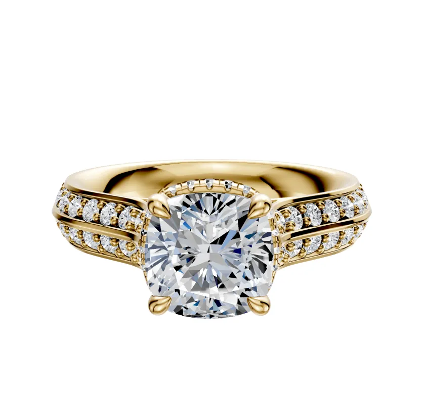 18K Yellow Gold 4 Prong Collar Cathedral Knife Edge 1-Row-Pave 2.5mm Engagement Ring made by Promise By Effy