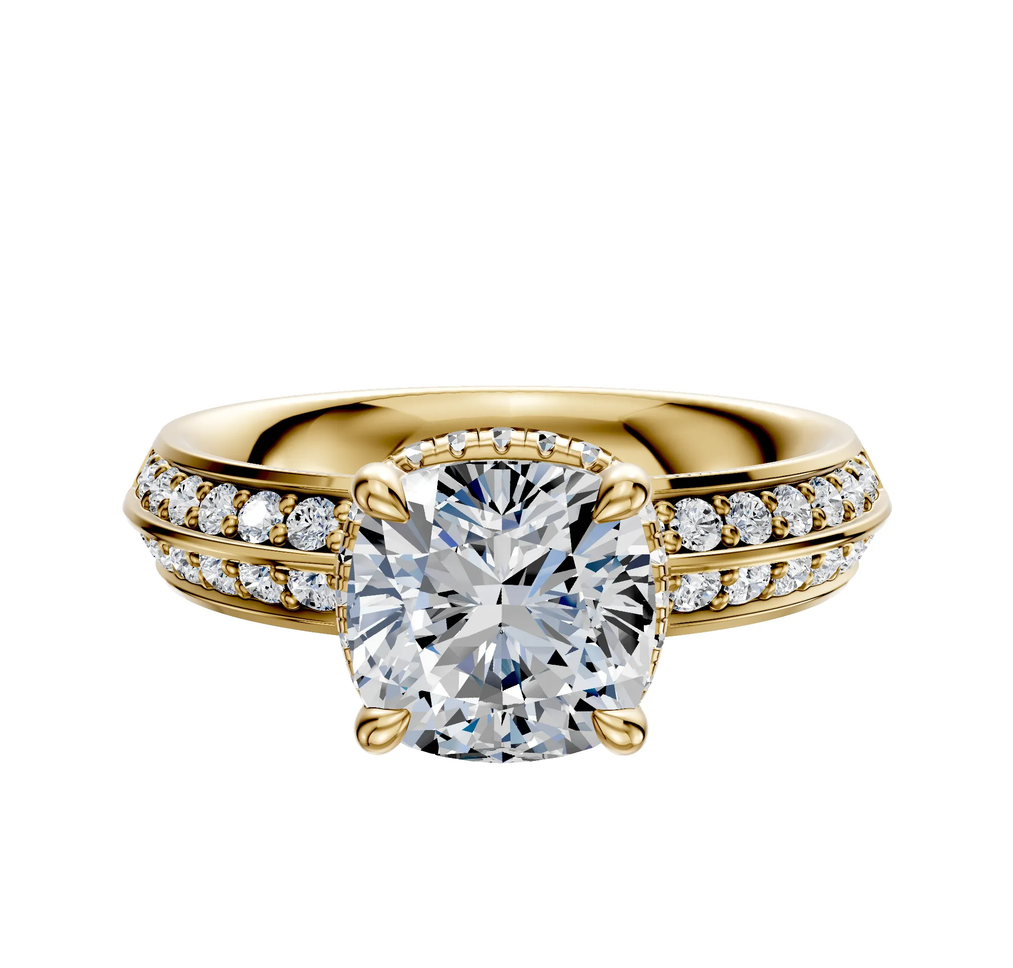 14K Yellow Gold 4 Prong Collar Classic Knife Edge 1-Row-Pave 2.5mm Engagement Ring sold by Promise By Effy