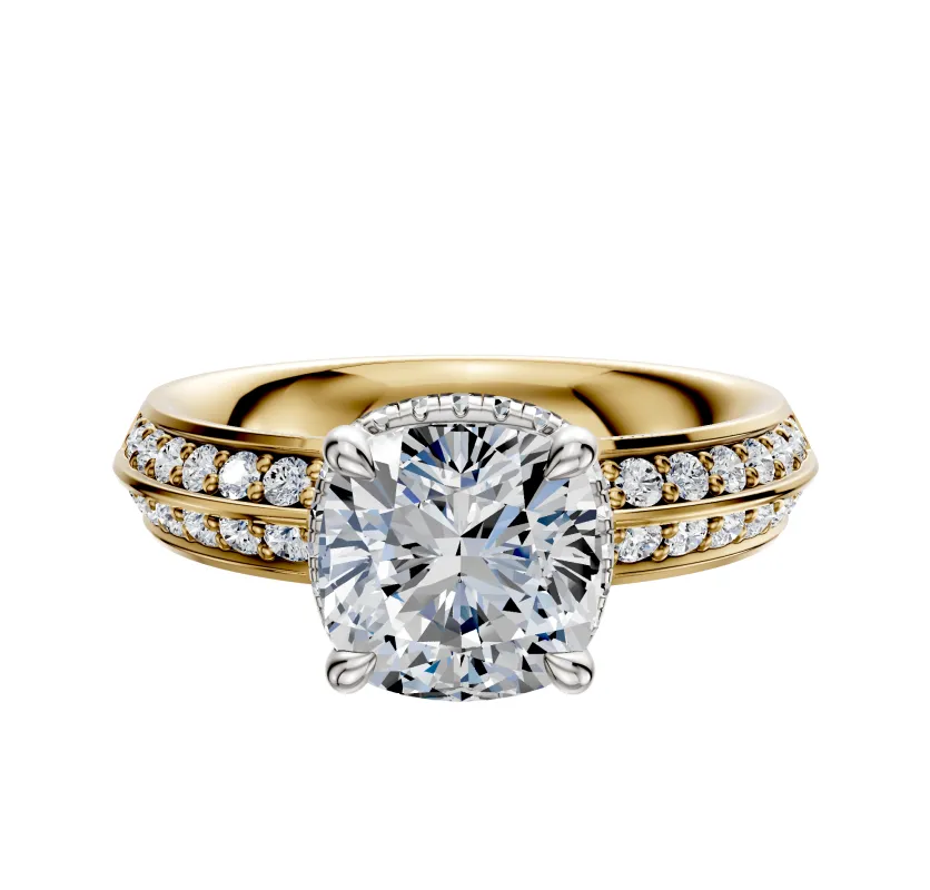 14K Two Tone 4 Prong Collar Classic Knife Edge 1-Row-Pave 2.5mm Engagement Ring sold by Promise By Effy