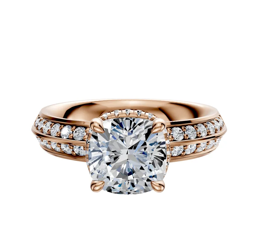 18K Rose Gold 4 Prong Collar Classic Knife Edge 1-Row-Pave 2.5mm Engagement Ring sold by Promise By Effy