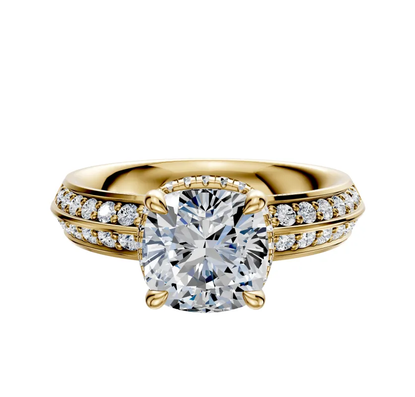 18K Yellow Gold 4 Prong Collar Classic Knife Edge 1-Row-Pave 2.5mm Engagement Ring sold by Promise By Effy