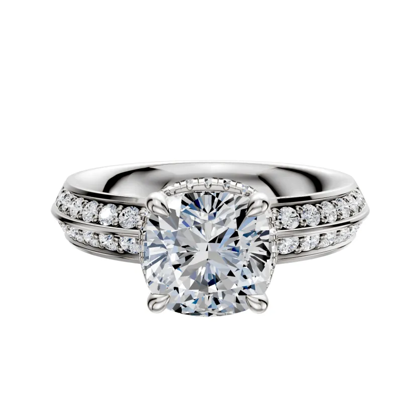 Platinum 4 Prong Collar Classic Knife Edge 1-Row-Pave 2.5mm Engagement Ring made by Promise By Effy