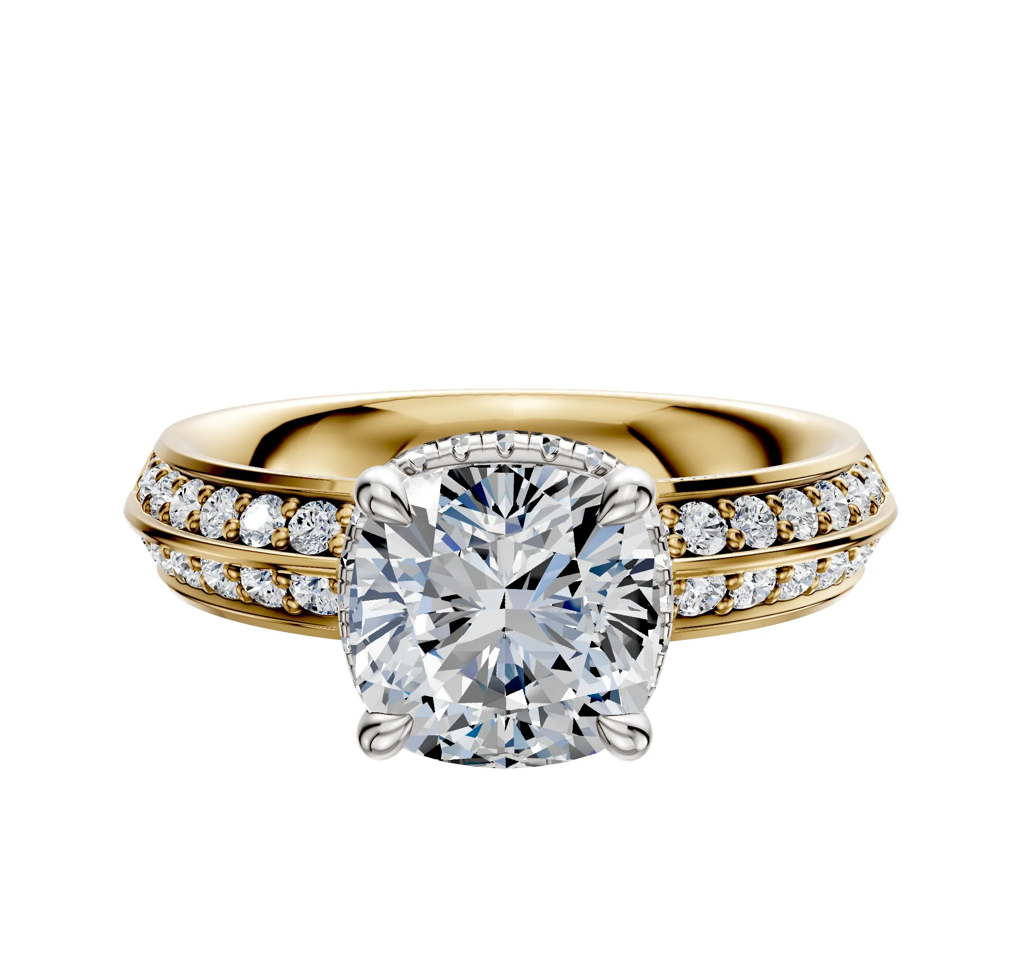 18K Two Tone 4 Prong Collar Classic Knife Edge 1-Row-Pave 2.5mm Engagement Ring sold by Promise By Effy