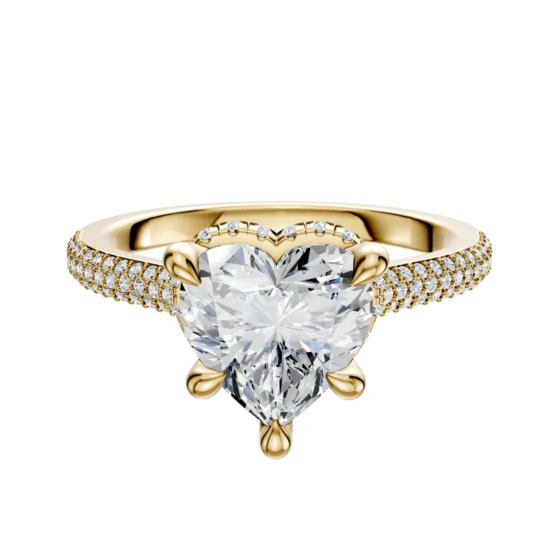 14K Yellow Gold 4 Prong Collar Cathedral Dome 3-Row-Pave 2.0mm Engagement Ring sold by Promise By Effy