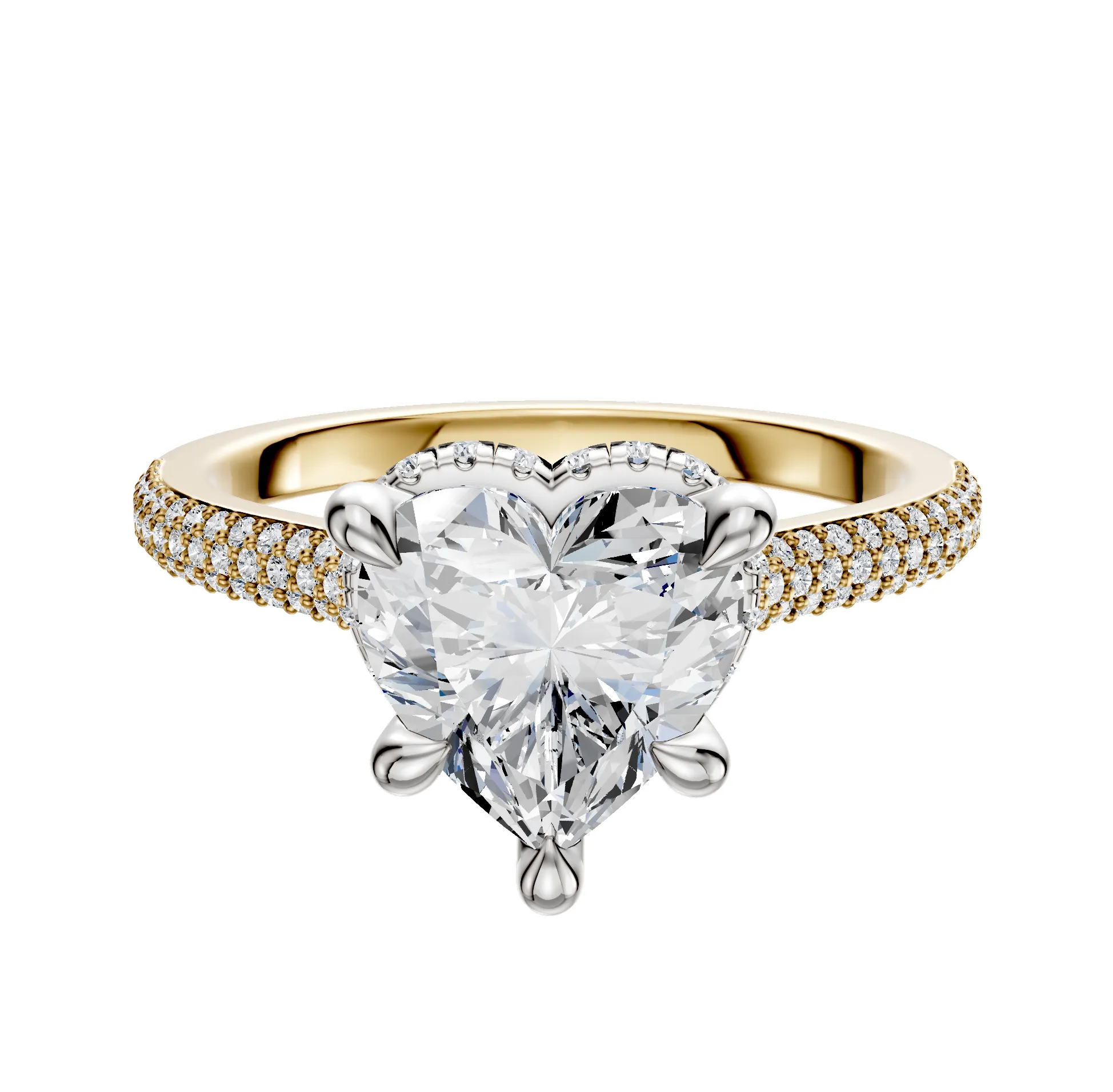 14K Two Tone 4 Prong Collar Cathedral Dome 3-Row-Pave 2.0mm Engagement Ring sold by Promise By Effy