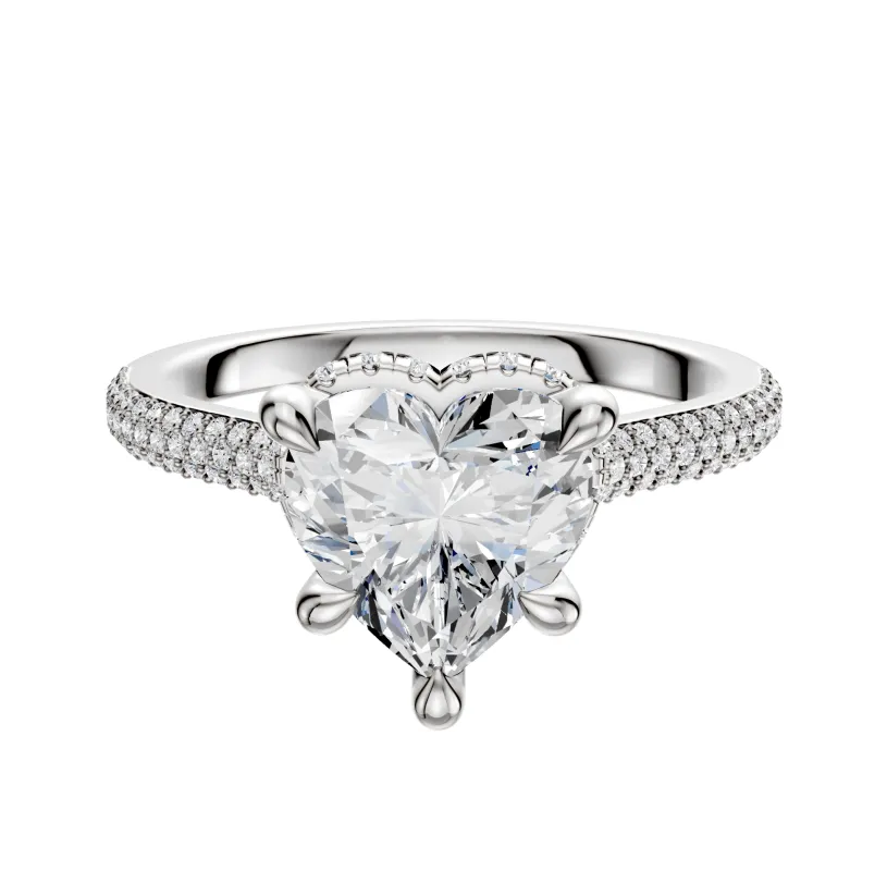 18K White Gold 4 Prong Collar Cathedral Dome 3-Row-Pave 2.0mm Engagement Ring sold by Promise By Effy