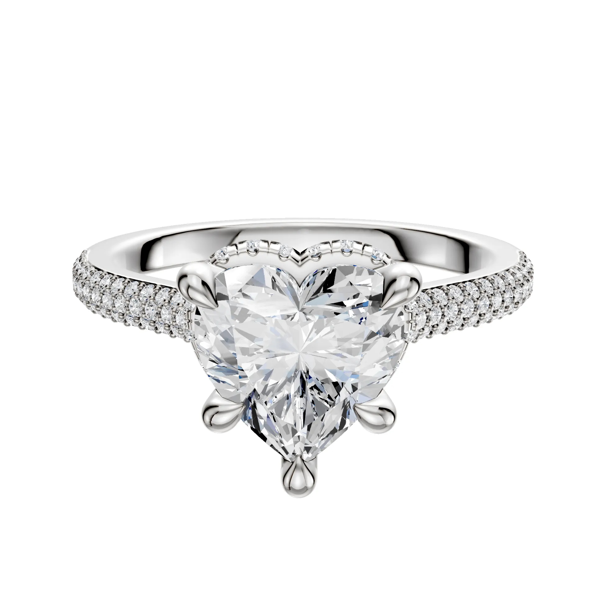 18K White Gold 4 Prong Collar Cathedral Dome 3-Row-Pave 2.0mm Engagement Ring sold by Promise By Effy
