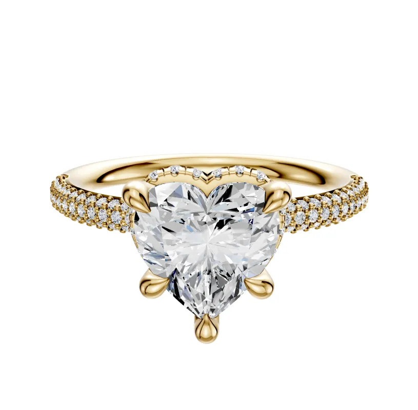 14K Yellow Gold 4 Prong Collar Classic Dome 3-Row-Pave 2.0mm Engagement Ring sold by Promise By Effy