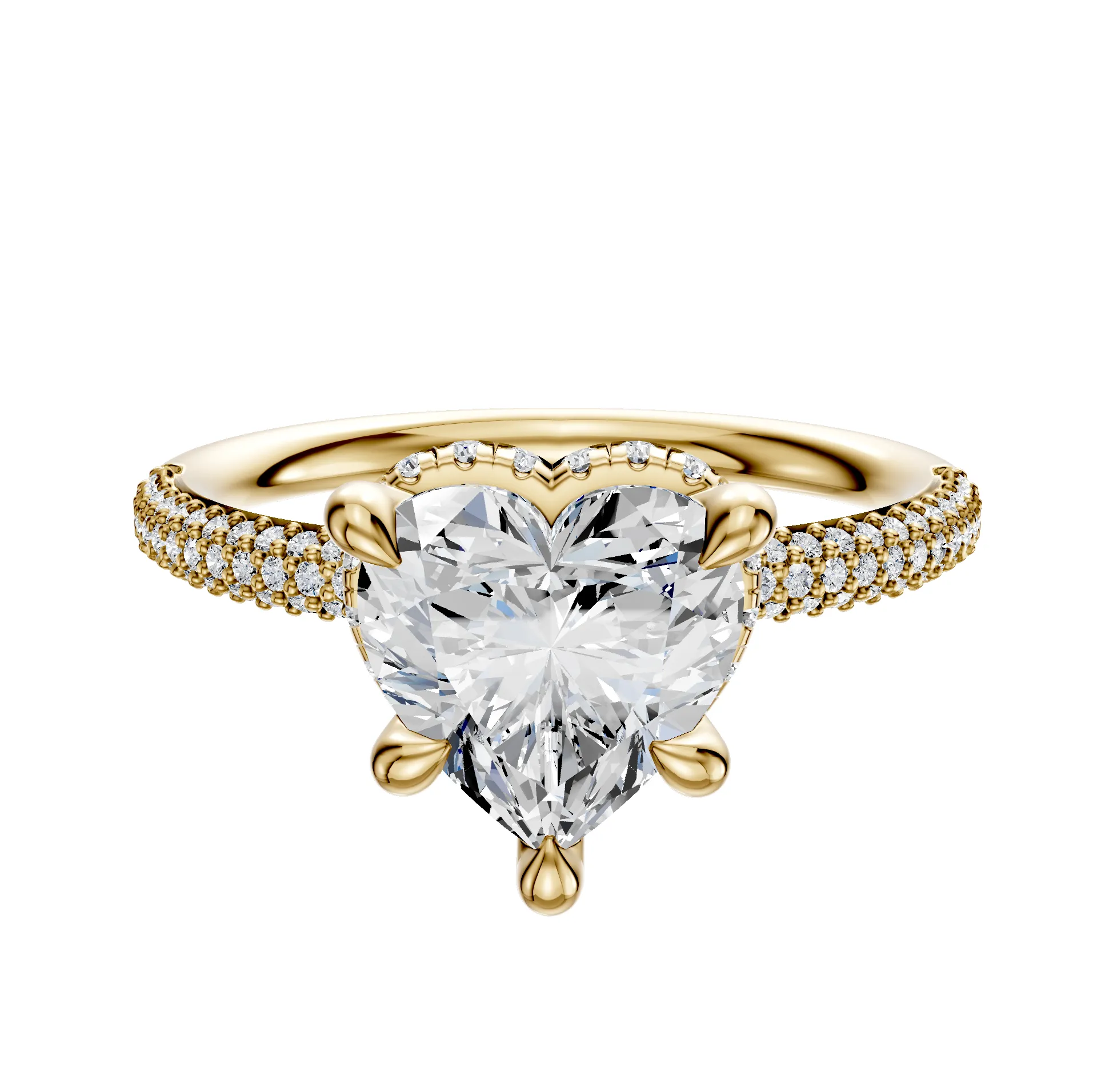 14K Yellow Gold 4 Prong Collar Classic Dome 3-Row-Pave 2.0mm Engagement Ring sold by Promise By Effy