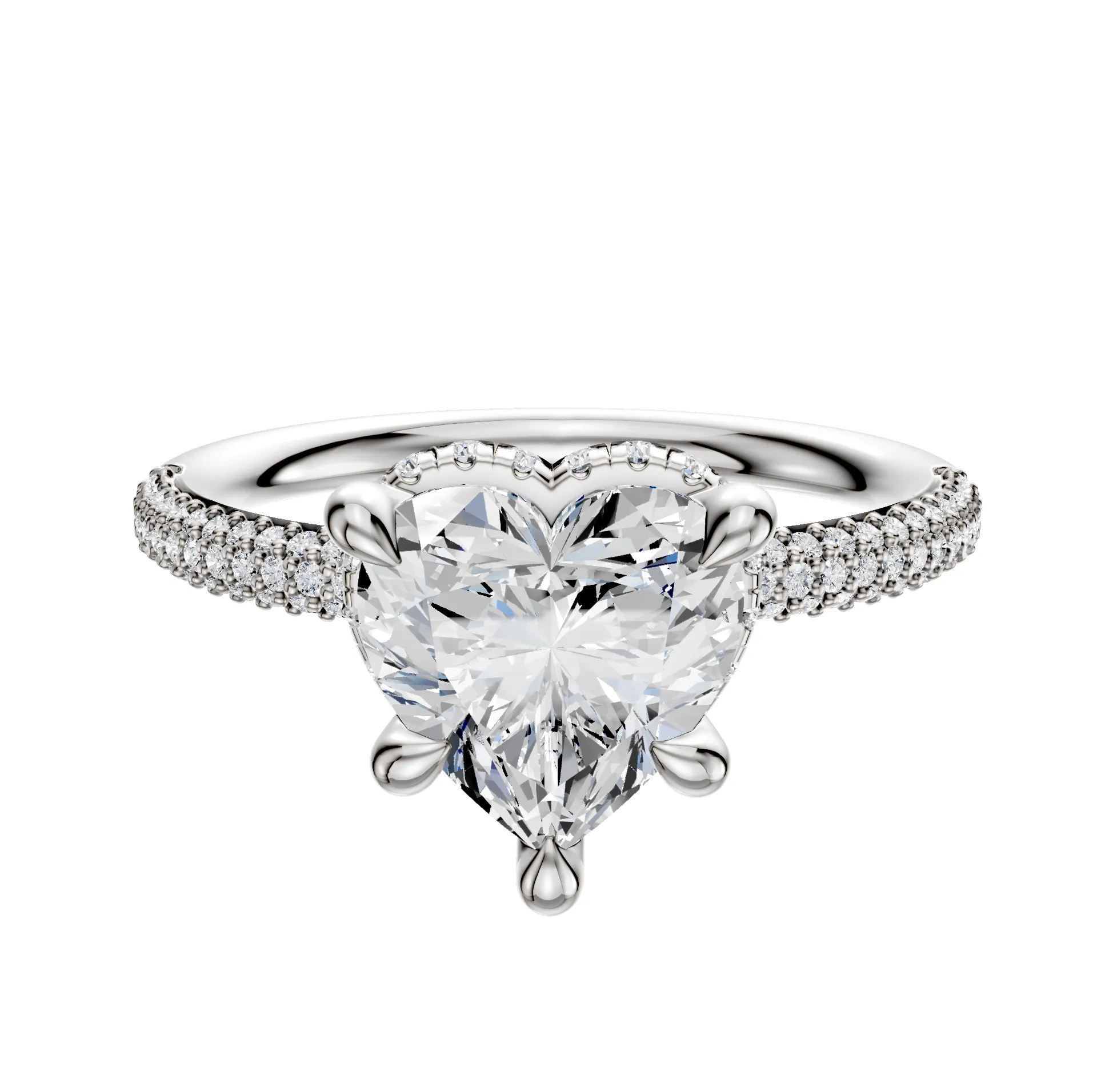 14K White Gold 4 Prong Collar Classic Dome 3-Row-Pave 2.0mm Engagement Ring sold by Promise By Effy