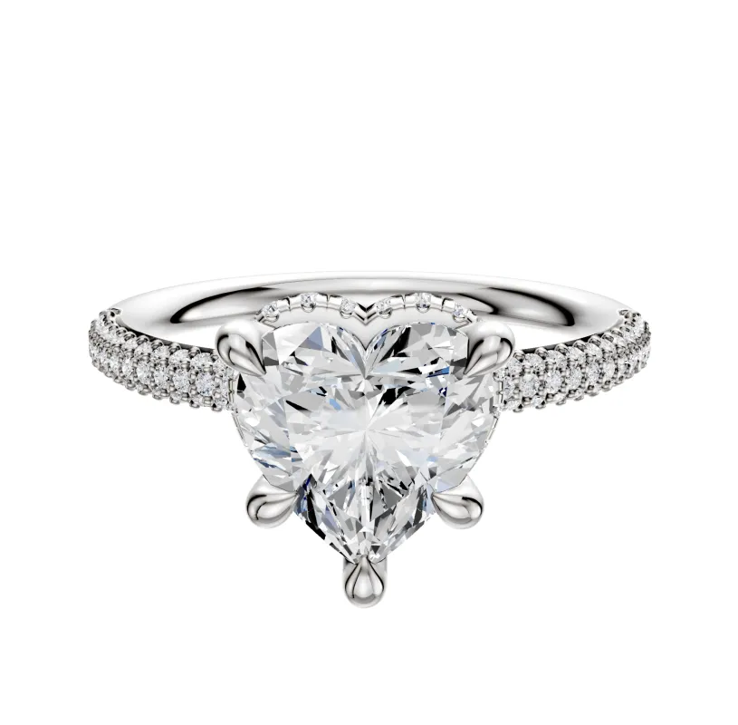 18K White Gold 4 Prong Collar Classic Dome 3-Row-Pave 2.0mm Engagement Ring sold by Promise By Effy
