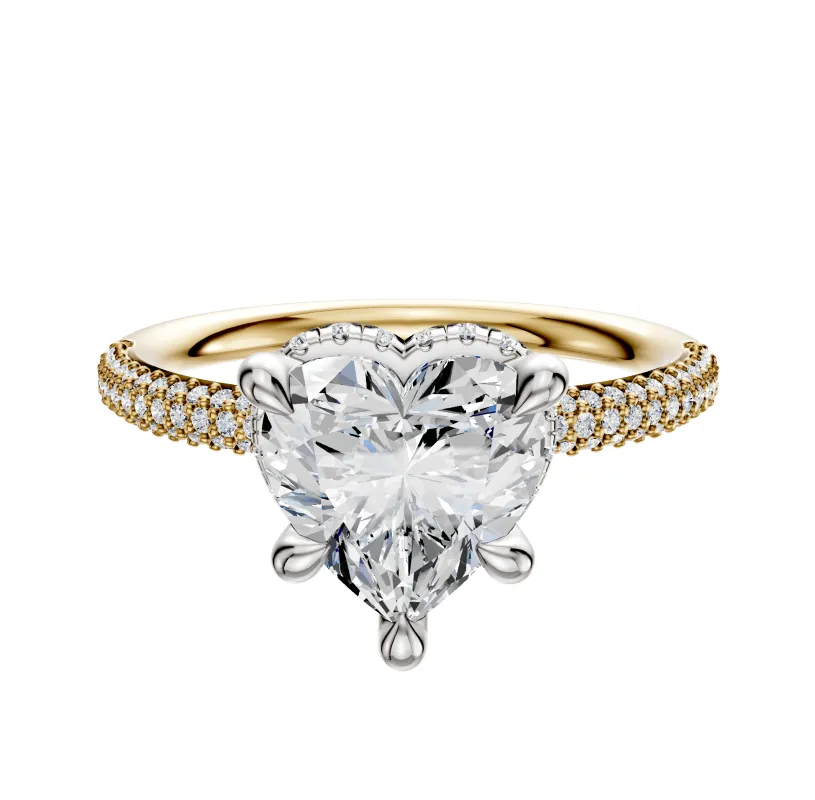 18K Two Tone 4 Prong Collar Classic Dome 3-Row-Pave 2.0mm Engagement Ring sold by Promise By Effy