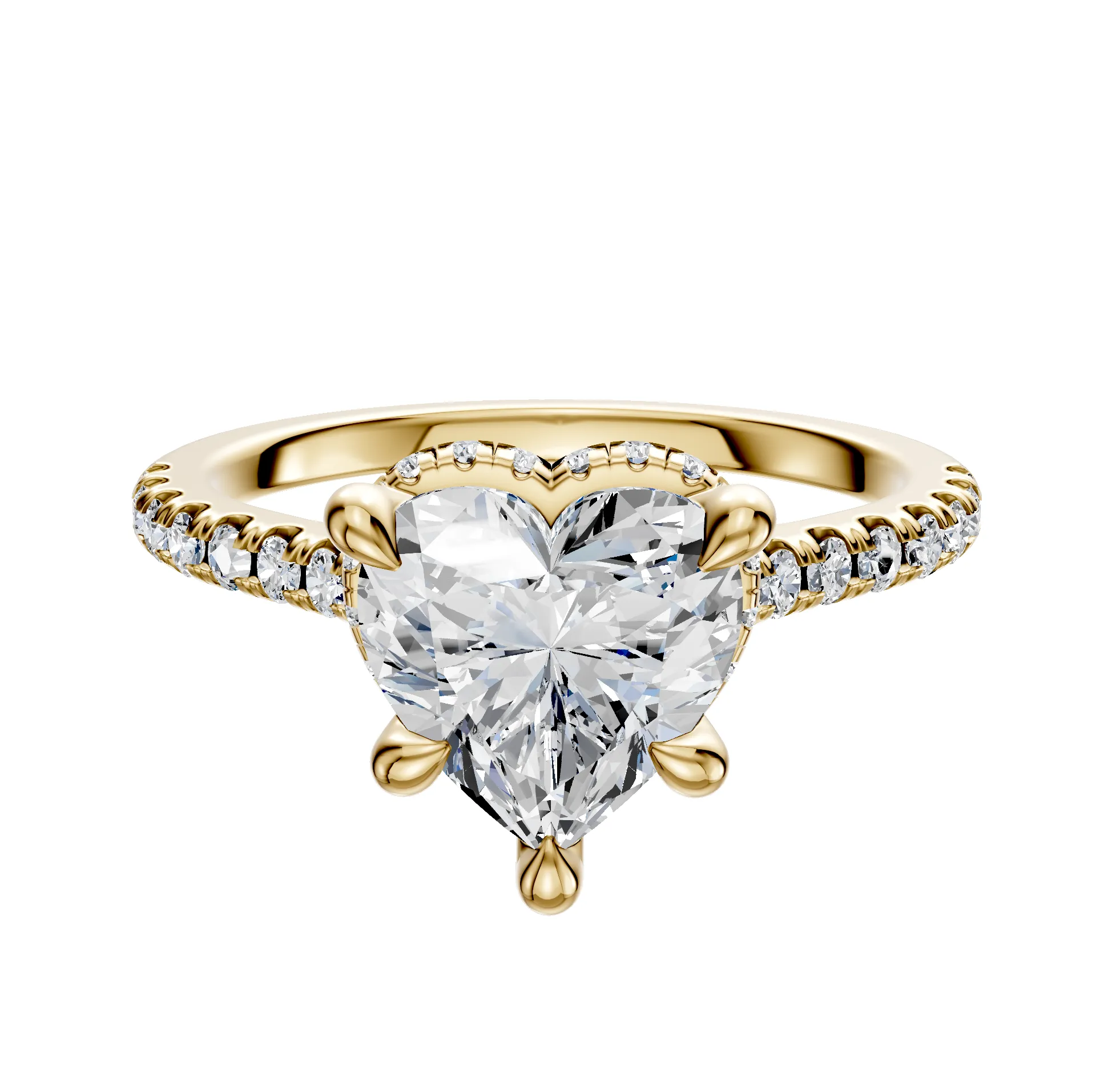 14K Yellow Gold 4 Prong Collar Cathedral Dome 1-Row-Pave 2.5mm Engagement Ring sold by Promise By Effy
