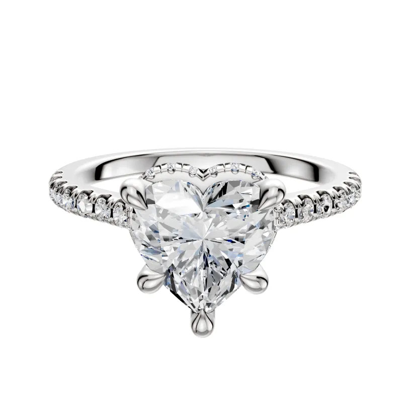 14K White Gold 4 Prong Collar Cathedral Dome 1-Row-Pave 2.5mm Engagement Ring sold by Promise By Effy