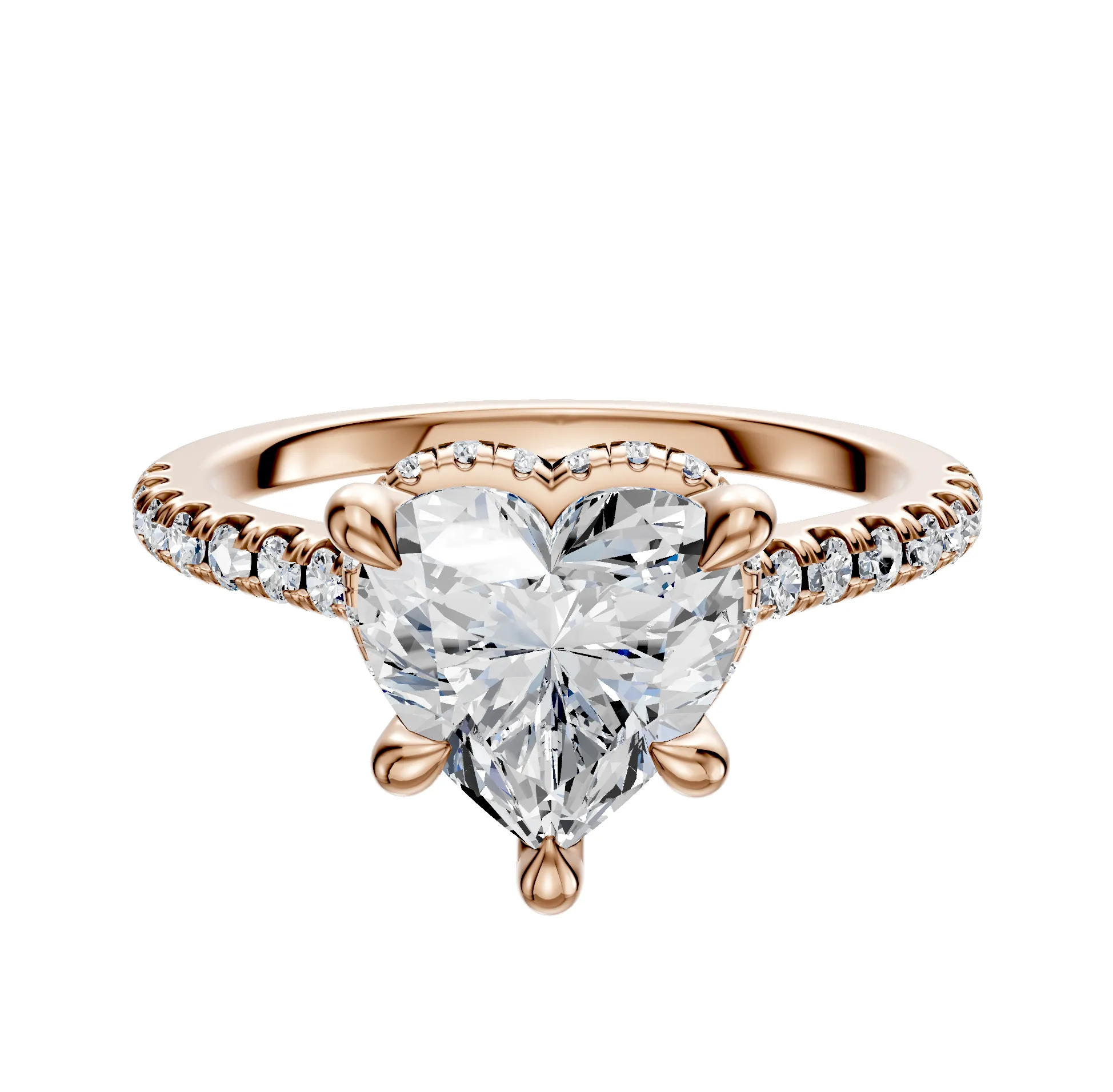 14K Rose Gold 4 Prong Collar Cathedral Dome 1-Row-Pave 2.5mm Engagement Ring sold by Promise By Effy