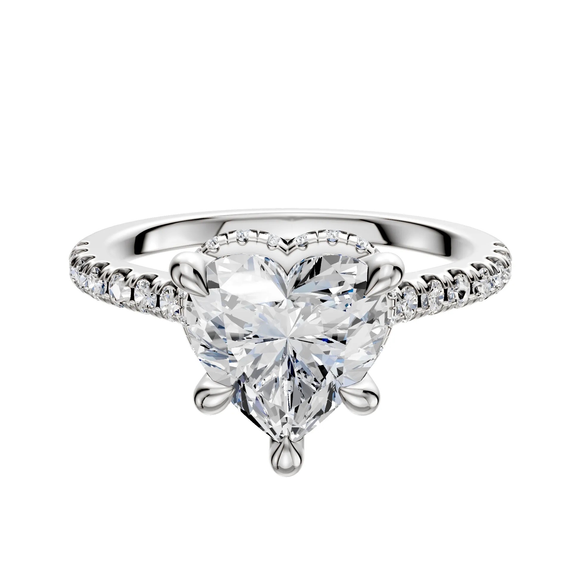 18K White Gold 4 Prong Collar Cathedral Dome 1-Row-Pave 2.5mm Engagement Ring sold by Promise By Effy
