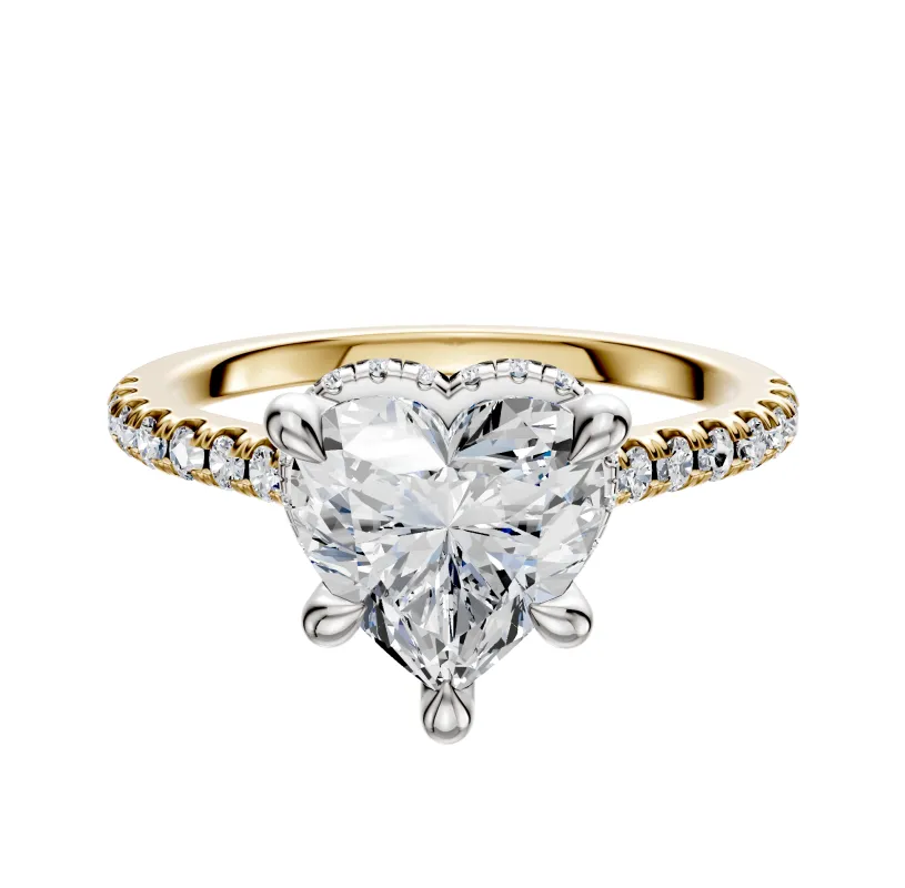 18K Two Tone 4 Prong Collar Cathedral Dome 1-Row-Pave 2.5mm Engagement Ring sold by Promise By Effy