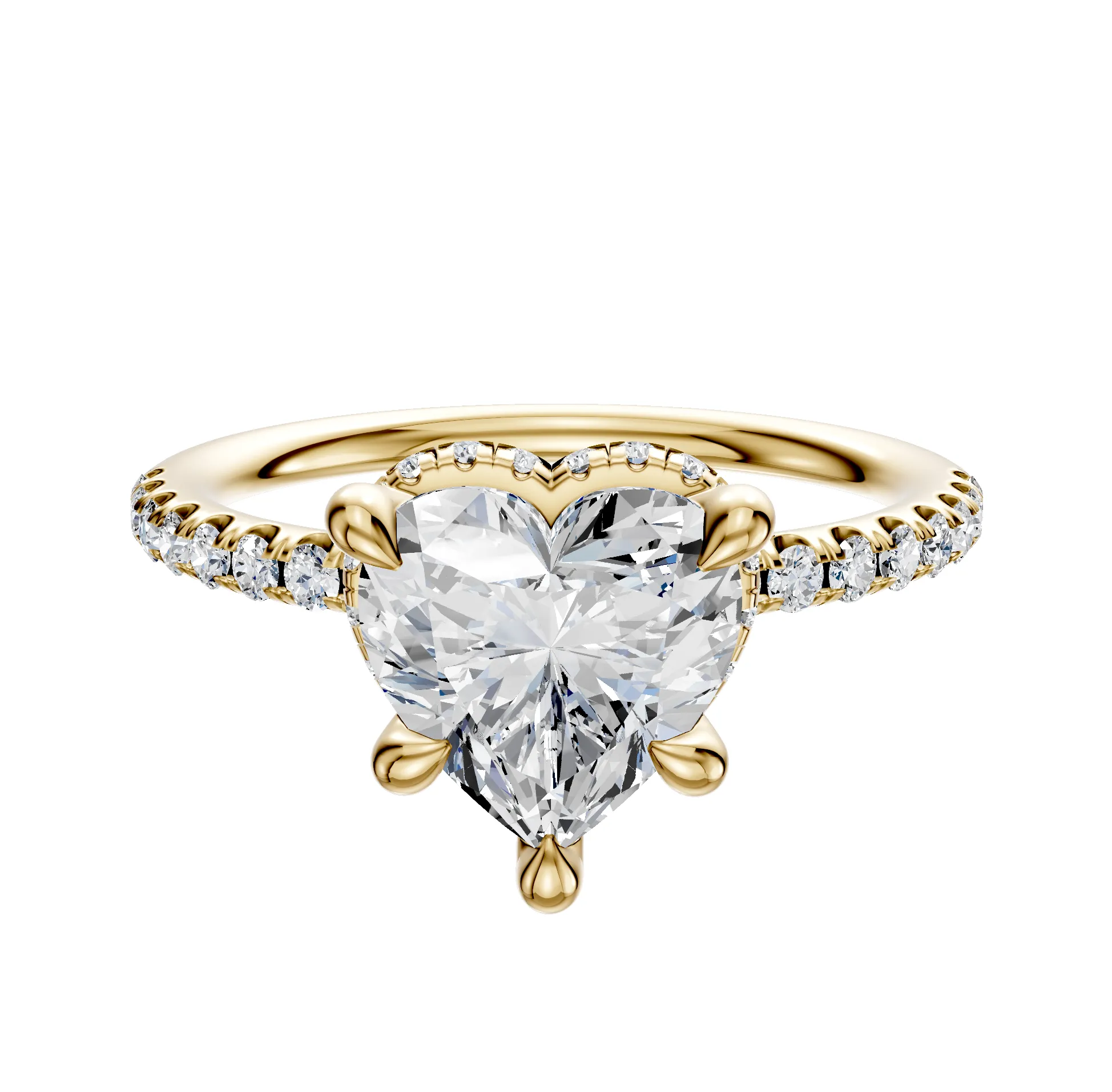 18K Yellow Gold 4 Prong Collar Classic Dome 1-Row-Pave 2.5mm Engagement Ring sold by Promise By Effy
