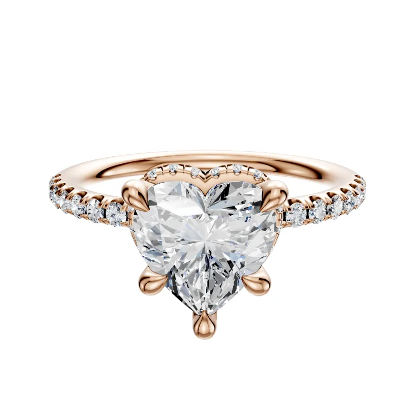 18K Rose Gold 4 Prong Collar Classic Dome 1-Row-Pave 2.5mm Engagement Ring sold by Promise By Effy