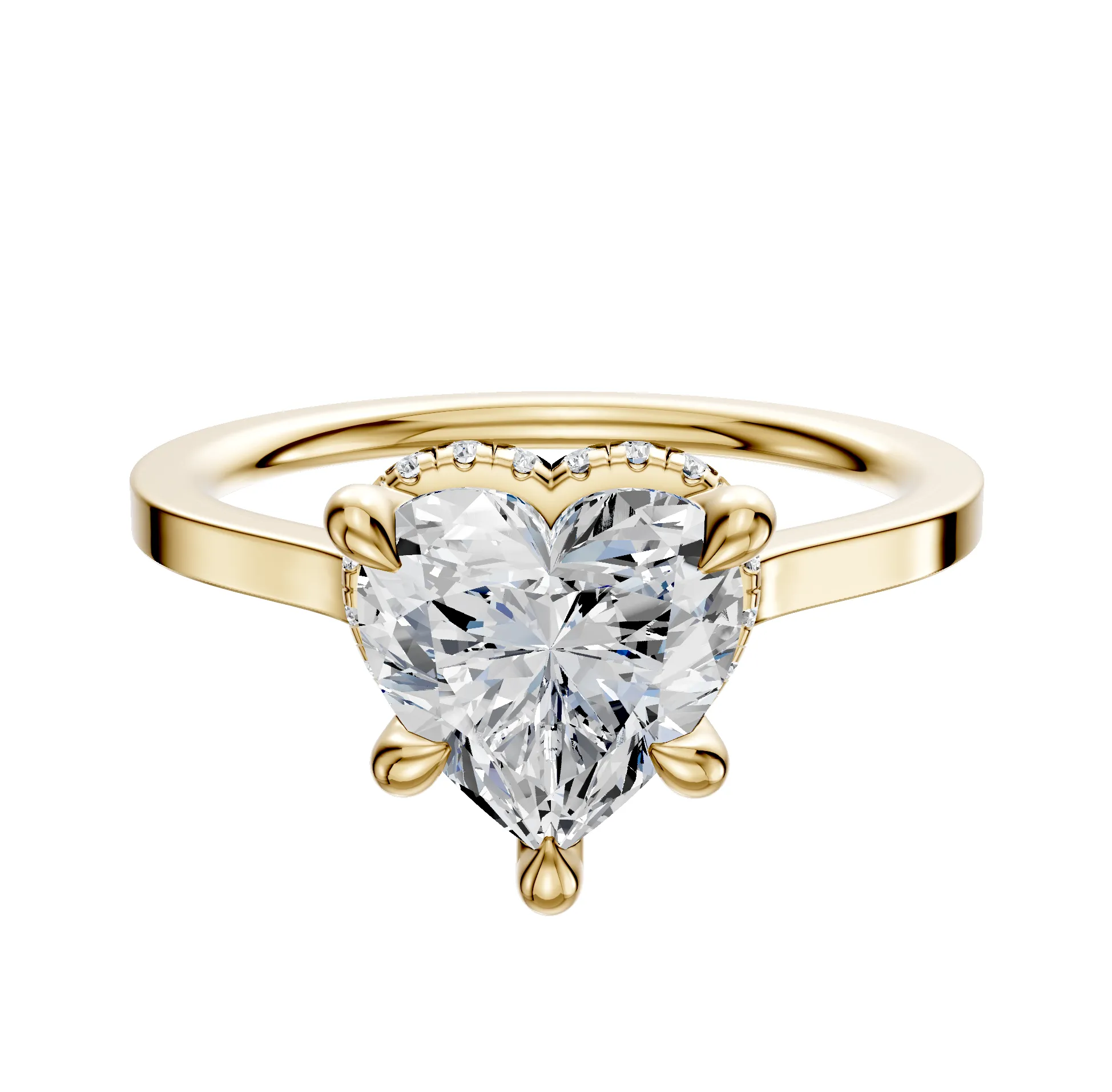 14K Yellow Gold 4 Prong Collar Cathedral Flat 1.5mm Engagement Ring sold by Promise By Effy
