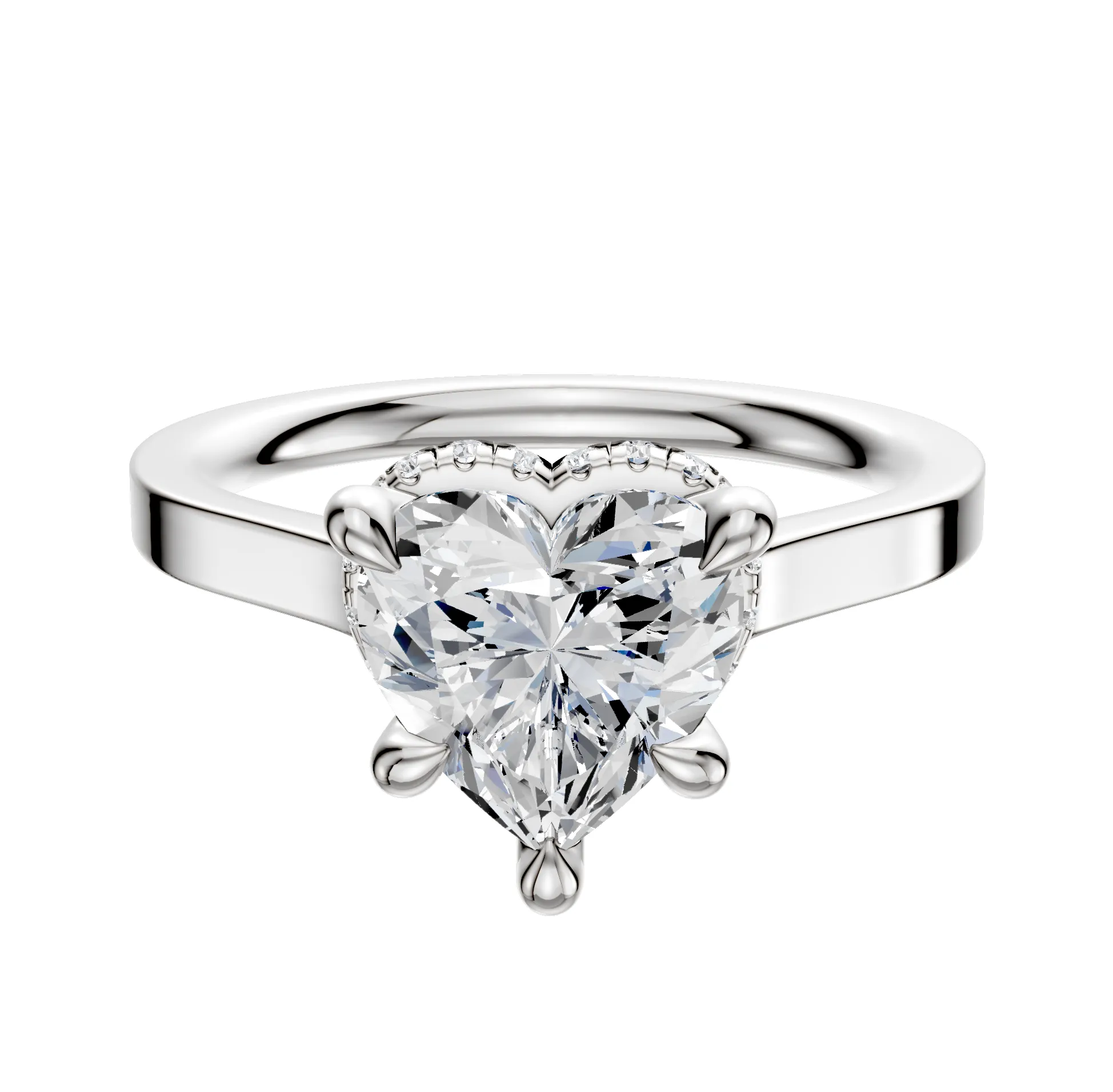 Platinum 4 Prong Collar Cathedral Flat 2.0mm Engagement Ring sold by Promise By Effy