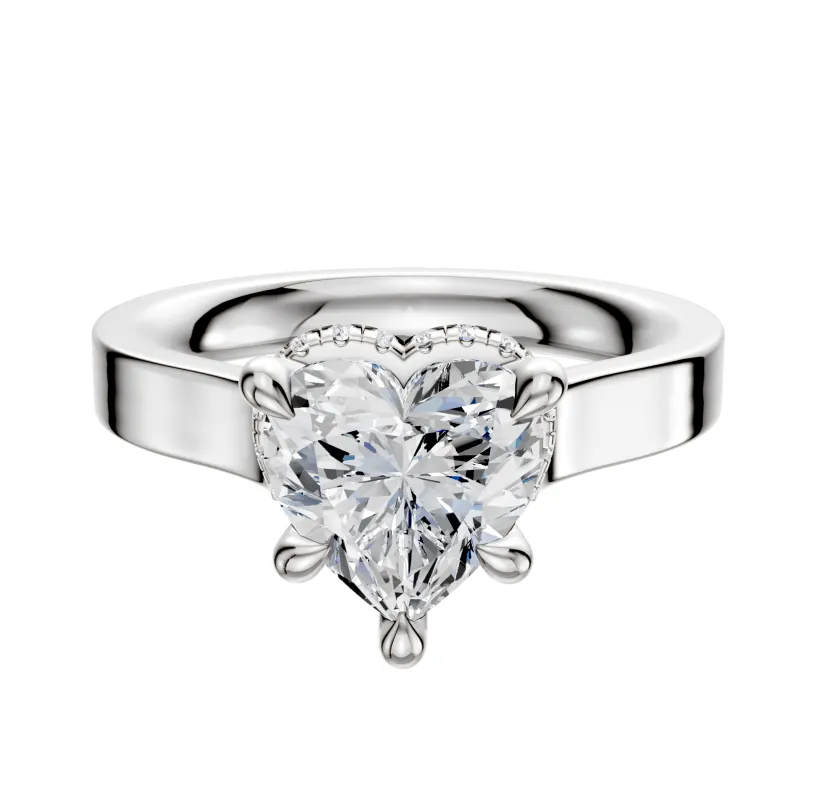 14K White Gold 4 Prong Collar Cathedral Flat 3.0mm Engagement Ring sold by Promise By Effy
