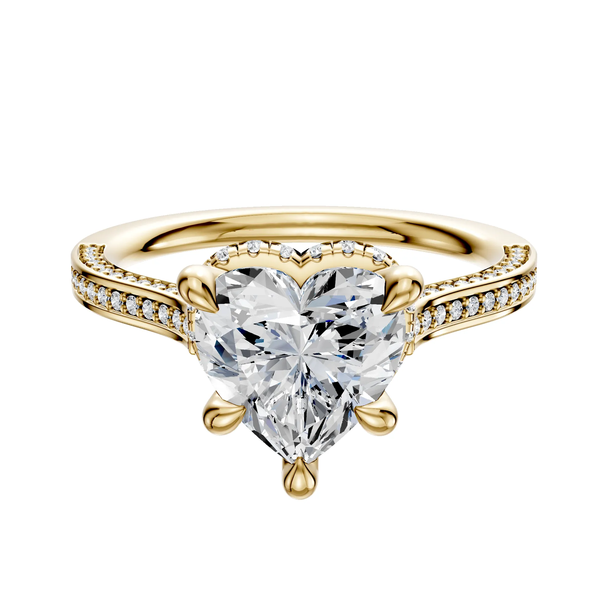 14K Yellow Gold 4 Prong Collar Cathedral Flat 3-Row-Pave 2.0mm Engagement Ring sold by Promise By Effy