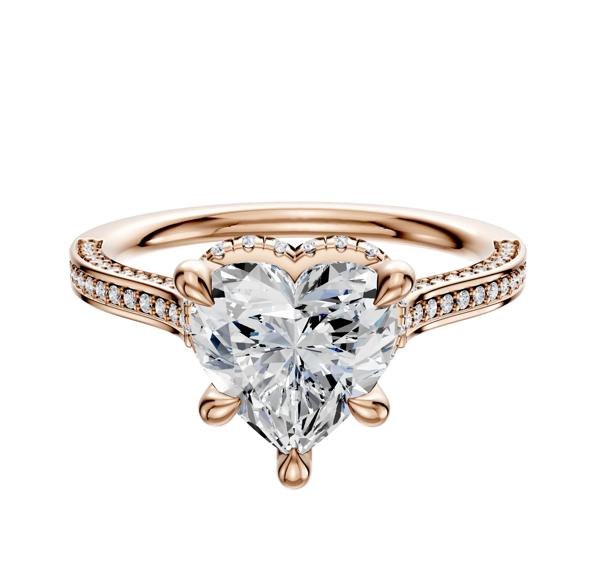 14K Rose Gold 4 Prong Collar Cathedral Flat 3-Row-Pave 2.0mm Engagement Ring sold by Promise By Effy