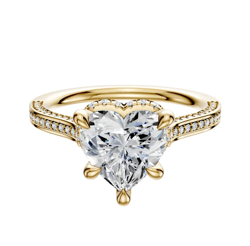 18K Yellow Gold 4 Prong Collar Cathedral Flat 3-Row-Pave 2.0mm Engagement Ring sold by Promise By Effy