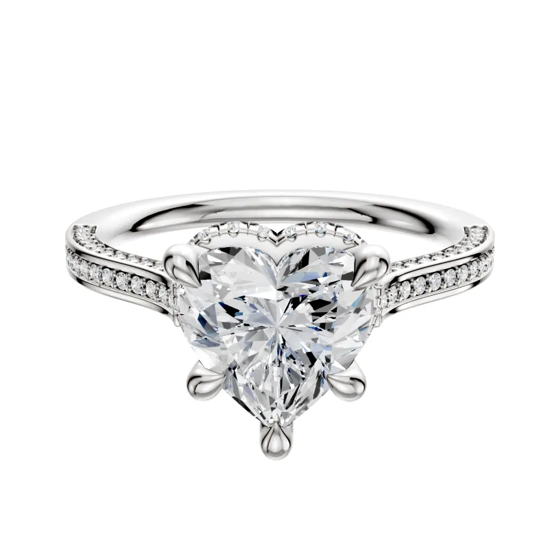 18K White Gold 4 Prong Collar Cathedral Flat 3-Row-Pave 2.0mm Engagement Ring made by Promise By Effy