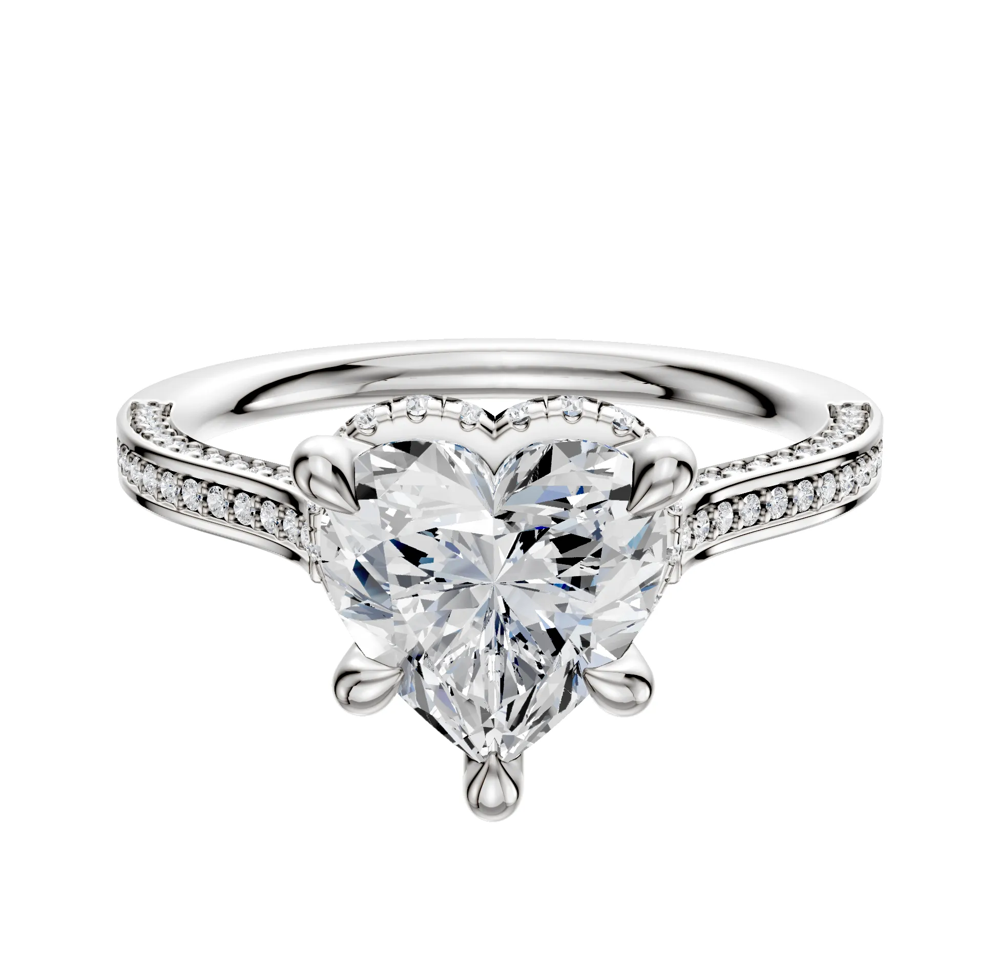 18K White Gold 4 Prong Collar Cathedral Flat 3-Row-Pave 2.0mm Engagement Ring sold by Promise By Effy